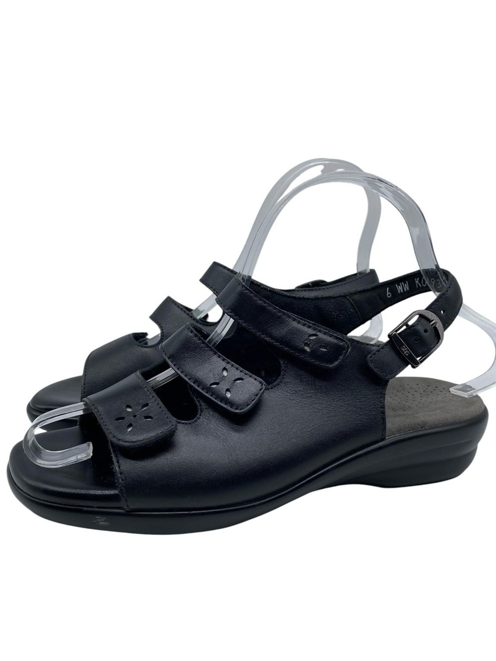 SAS Womens Shoes Quatro Slingback Sandals 6 Double Wide WW Black Leather Comfort